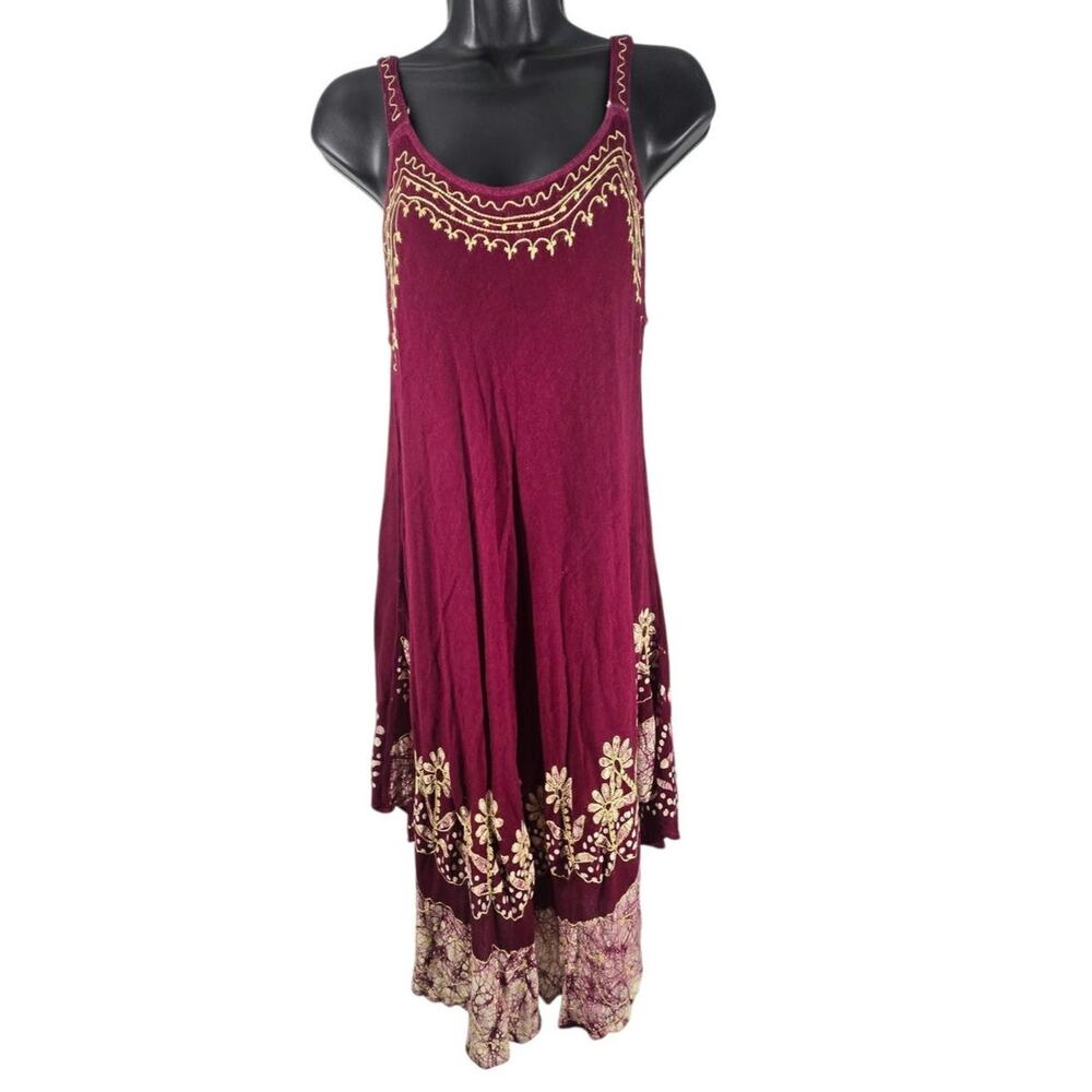 Marine Embroided Flowers Tank Dress Asymmetrical Flowy Fairy One Size Fits Most